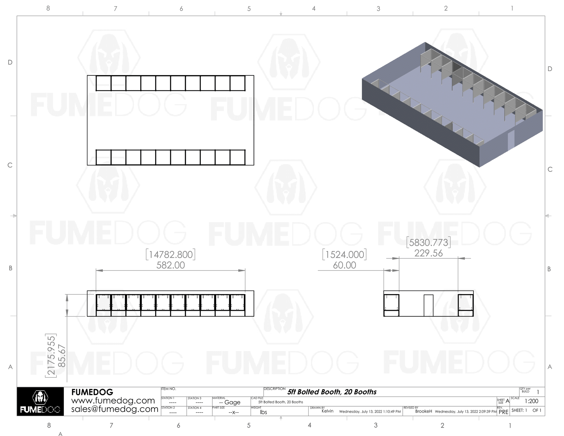 Fume Dog - 20 Welding Booth Package Dimension